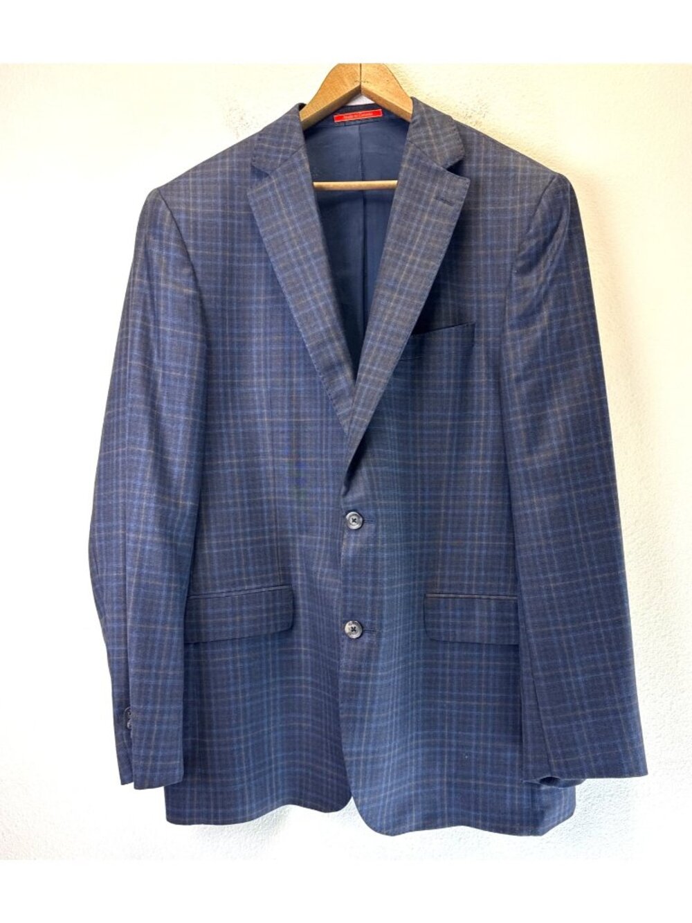 Cremieux Collection Loro Piana Plaid Wool 2-Button Blazer Jacket Blue Made 44L